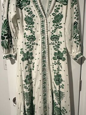 FARM Rio Cream Tapestry Maxi Dress with Green Floral Print